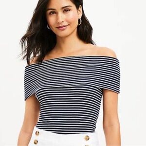 NWT Loft off the shoulder stripe top